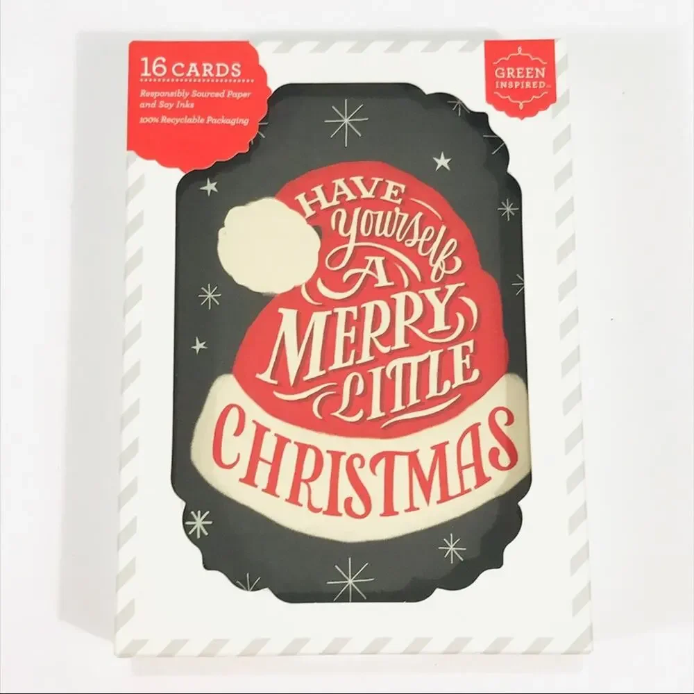 Green Inspired Merry Little Christmas Cards, Red, 16 Pack